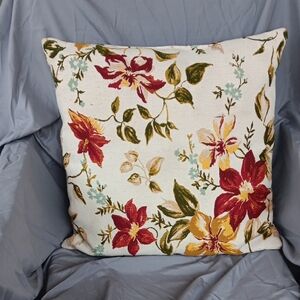 Floral Throw Pillow with Red and Yellow Flowers